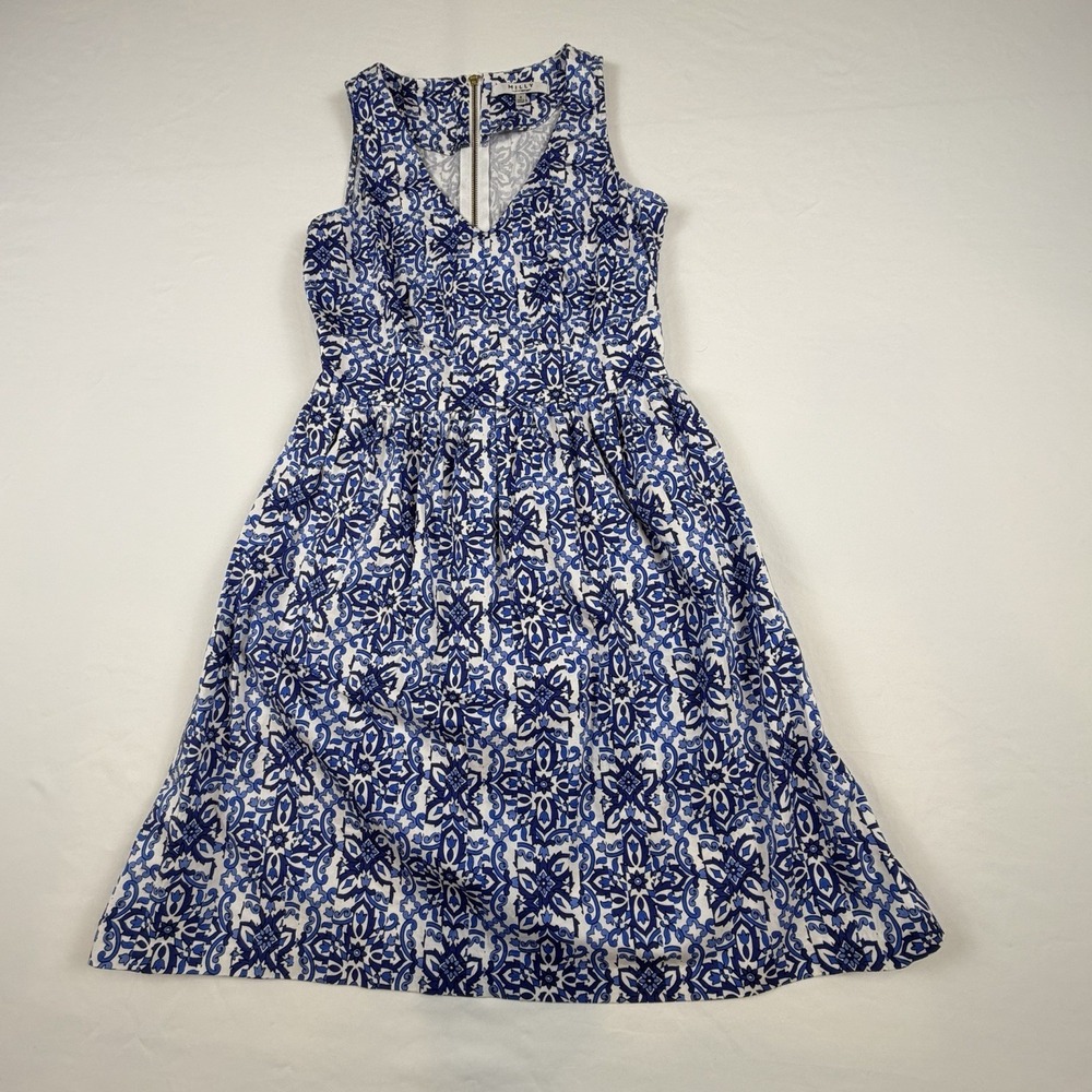 Milly Design Nation‎ Blue Batik Boho Medallion Dress SZ 4 Cottage Core, Coastal